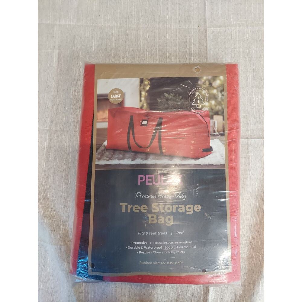 PEULEX Heavy Duty Christmas Tree Storage Bag Fits 9 FT Trees Waterproof Red Tote